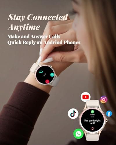TOOBUR Smart Watch for Women, 40mm HD Smartwatch, Compatible with Android & iOS, Answer/Make Calls, Fitness Watch with Step/Calorie/HR Tracker, IP68, Gorgeous & Comfy, Gift for Women, Beige