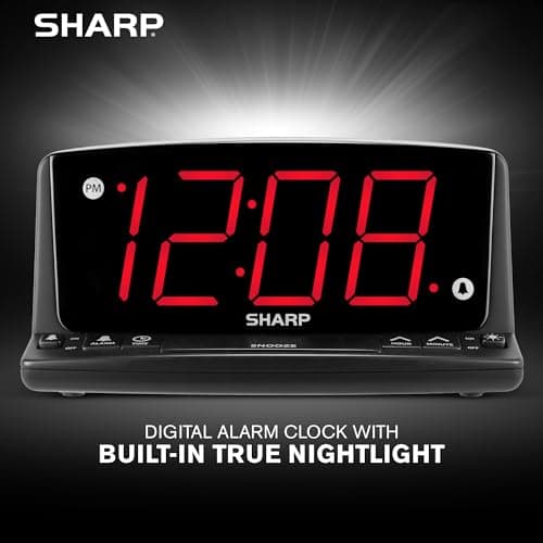 Sharp LED Digital Alarm Clock – Simple Operation - Easy to See Large Numbers, Built in Night Light, Loud Beep Alarm with Snooze, Bright Big Red Digit Display