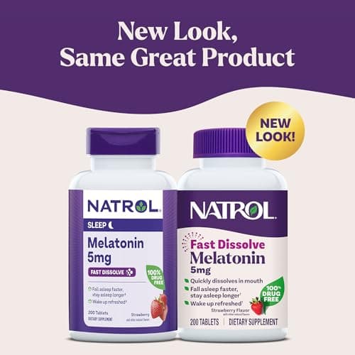 Natrol Melatonin 5mg Fast Dissolve Tablets, Sleep Support Supplements for Adults, Strawberry Flavor, 200 Tablets, Up to 200 Day Supply