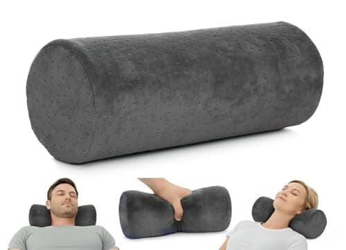 AllSett Health Round Cervical Roll Cylinder Bolster Pillow with Removable Washable Cover, Ergonomically Designed for Head, Neck, Back, and Legs, Grey | 13" X 5"