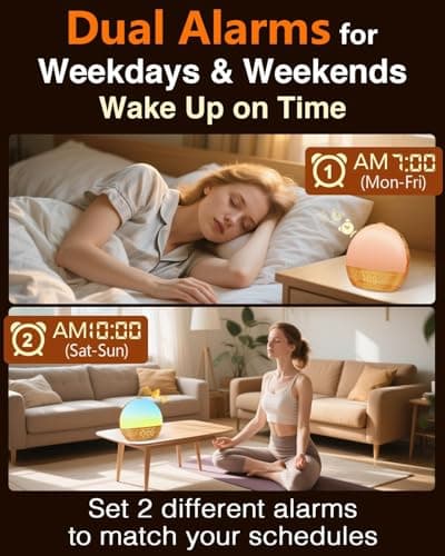 Sunrise Alarm Clock with Sound Machine - Wake Up Light, Wood Grain, Bluetooth, Dual Digital Alarm Clocks for Bedrooms, Adjustable Brightness, 30 Sleep Sounds, White Noise Machine for Baby & Adults