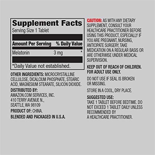 Amazon Elements Melatonin, 3mg, Vegan, Unflavored, 260 Tablets, 8 Month Supply (Packaging may vary)