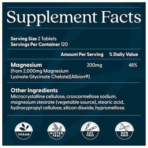 Doctor's Best High Absorption Magnesium Glycinate Lysinate Supplement for Sleep Support - Chelated Magnesium Tablets for Women & Men, 200mg per Serving, Supports Calm & Relaxation, Vegan - 240 Count