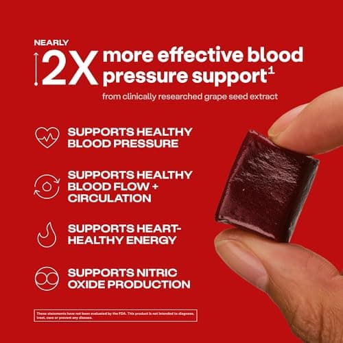 Humann SuperBeets Heart Chews, Beet Root Powder Support Energy Supplement, Nitric Oxide and Blood Pressure Support, Grape Seed Extract & Non-GMO, Heart Health, Pomegranate Berry Flavor, 60 Count