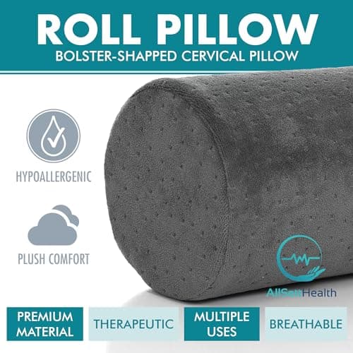 AllSett Health Round Cervical Roll Cylinder Bolster Pillow with Removable Washable Cover, Ergonomically Designed for Head, Neck, Back, and Legs, Grey | 13" X 5"