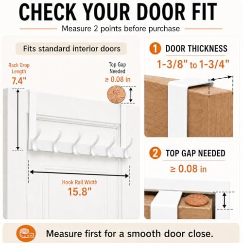 Peasulin Over The Door Hooks, Door Hanger with 12 Coat Hooks, 7.4" Extended Arm Over Door Towel Rack, Aluminum Alloy Rust-Proof, No Drilling, for Bathroom Bedroom Closet Entryway (White)