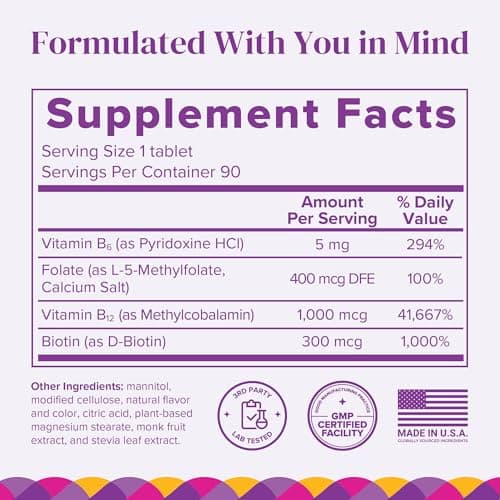 BariMelts Vitamin B12 Plus, 90 Fast-Dissolving Tablets (3-Month Supply), Sugar-Free Bariatric Vitamins for Women, Includes B12, B6, Folate and Biotin, Natural Cherry Flavor