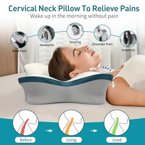 Cervical Pillow for Neck Pain Relief - Ergonomic Neck Pillow for Sleeping Contour Memory Foam Pillows for Neck Support, Orthopedic Bed Pillow for Side Back Stomach Sleepers