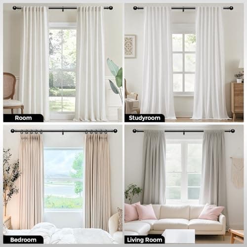 Wolistsa Curtain Rods 36-91 Inch, Black 1 Inch Adjustable Heavy Duty Curtain Rods for Windows, Decorative Modern Window Treatment Rod, Telescopic Splicing Metal Drapery Pole, Easy Installation