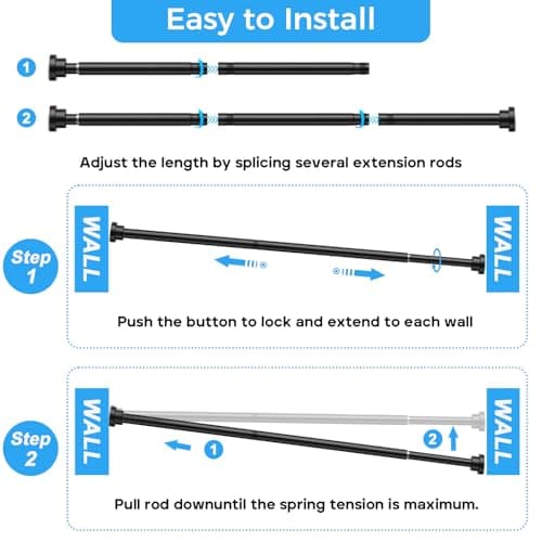 QINGYUN Shower Curtain Rod 31-76 Inch,7/8"Diameter Adjustable Spring Tension Curtain Rod No Drill,Matte Black Shower Tension Rod for Bathroom,Room Divider,Window,Anti-Rust Non-Slip 1-Pack