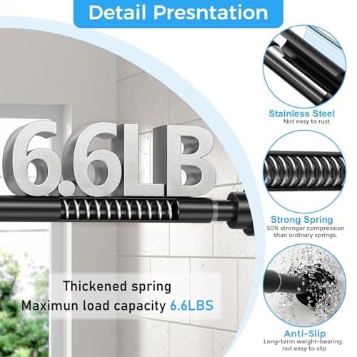 QINGYUN Shower Curtain Rod 31-76 Inch,7/8"Diameter Adjustable Spring Tension Curtain Rod No Drill,Matte Black Shower Tension Rod for Bathroom,Room Divider,Window,Anti-Rust Non-Slip 1-Pack
