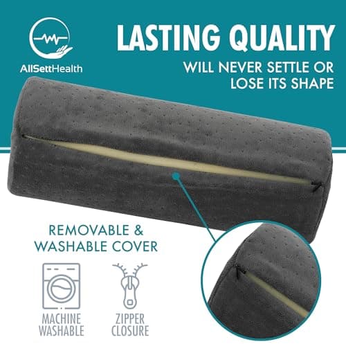 AllSett Health Round Cervical Roll Cylinder Bolster Pillow with Removable Washable Cover, Ergonomically Designed for Head, Neck, Back, and Legs, Grey | 13" X 5"