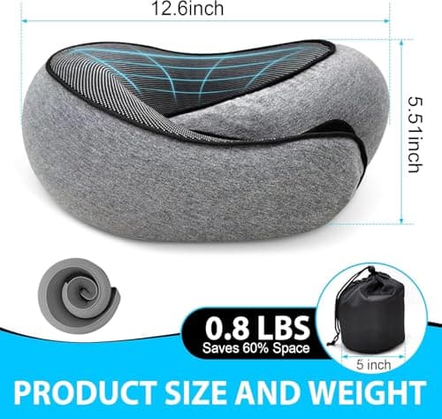 KITVEAURA Travel Neck Pillow for Airplanes – 100% Memory Foam, 360° Head Support, Breathable & Washable Cover, Compact for Travel, Car & Flights