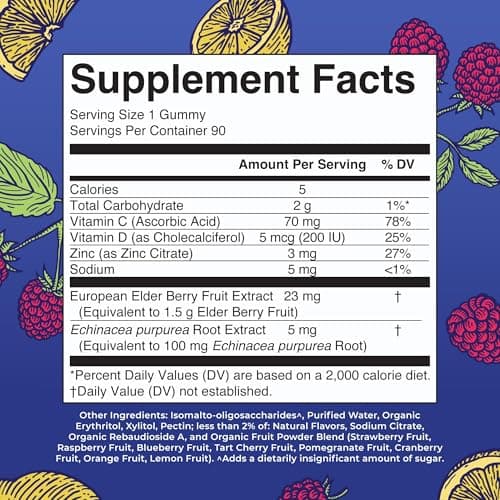 MARYRUTH'S Sugar Free Immunity Gummies | Powerful Blend | Elderberry Vitamin C & Zinc | Vitamin D3 & Echinacea | Immune Support Supplement | Gummies for Kids & Adults | Vegan | Non GMO | 90ct